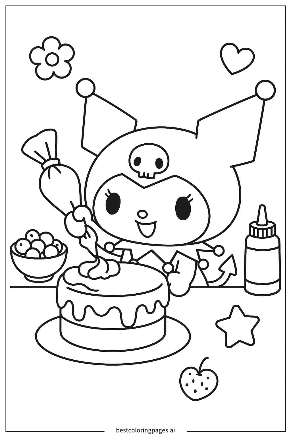 Tranh tô màu Kuromi trang trí bánh kem