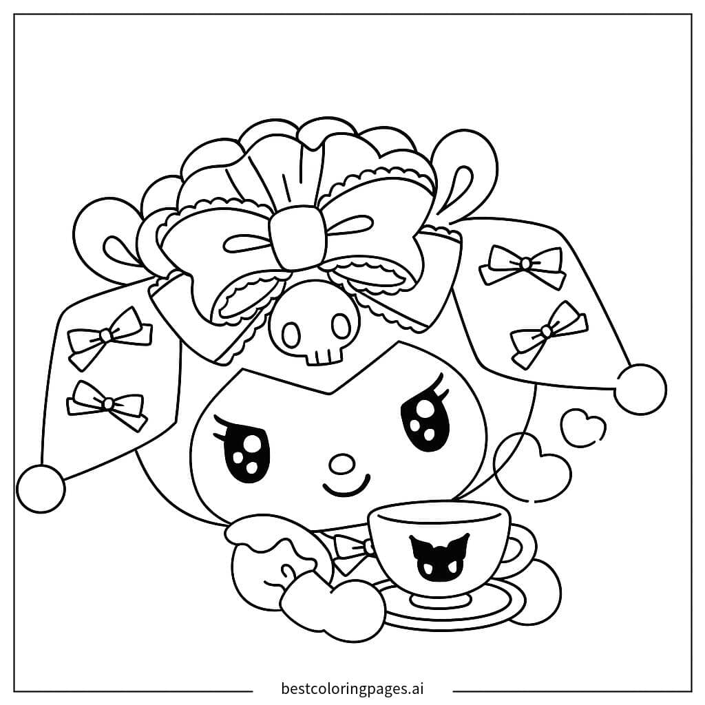 Tranh tô màu Kuromi uống trà