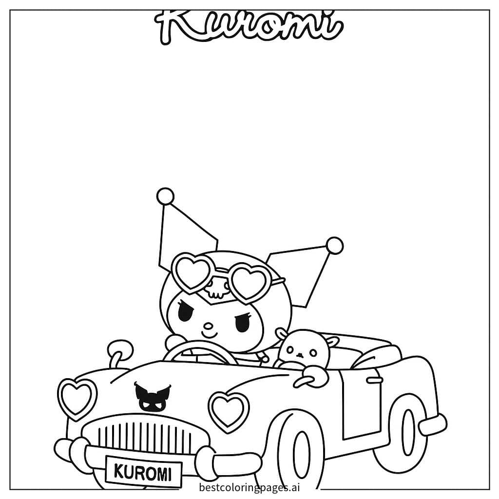Tranh tô màu Kuromi lái xe ô tô