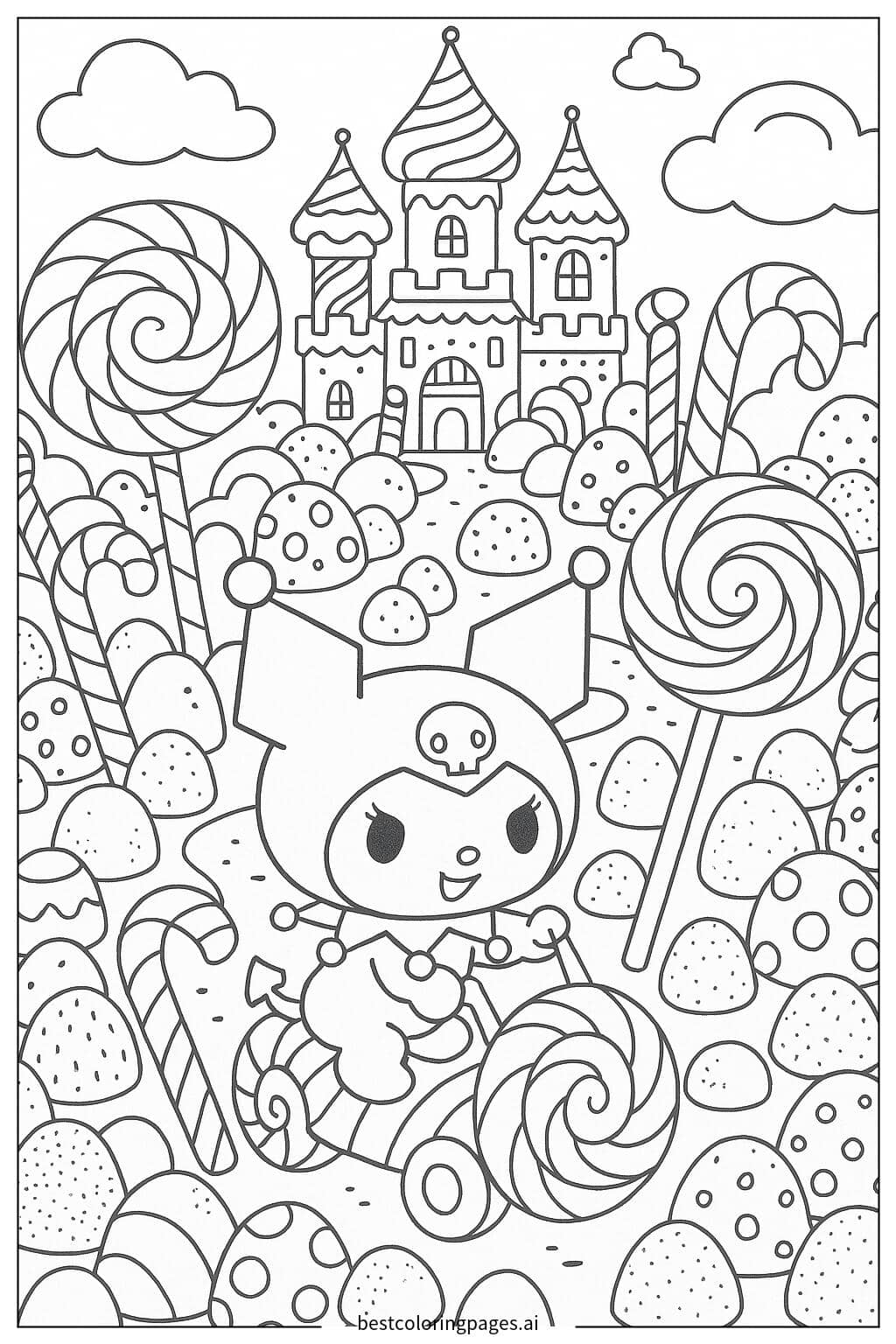 Kuromi's Adventure in a Candy Wonderland Coloring Page