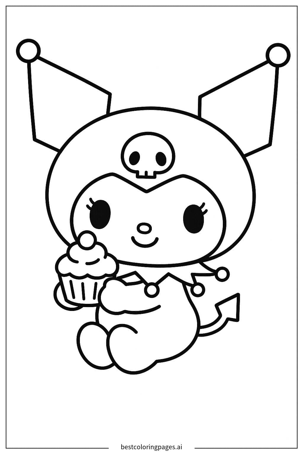 Tranh tô màu Kuromi ôm bánh cupcake