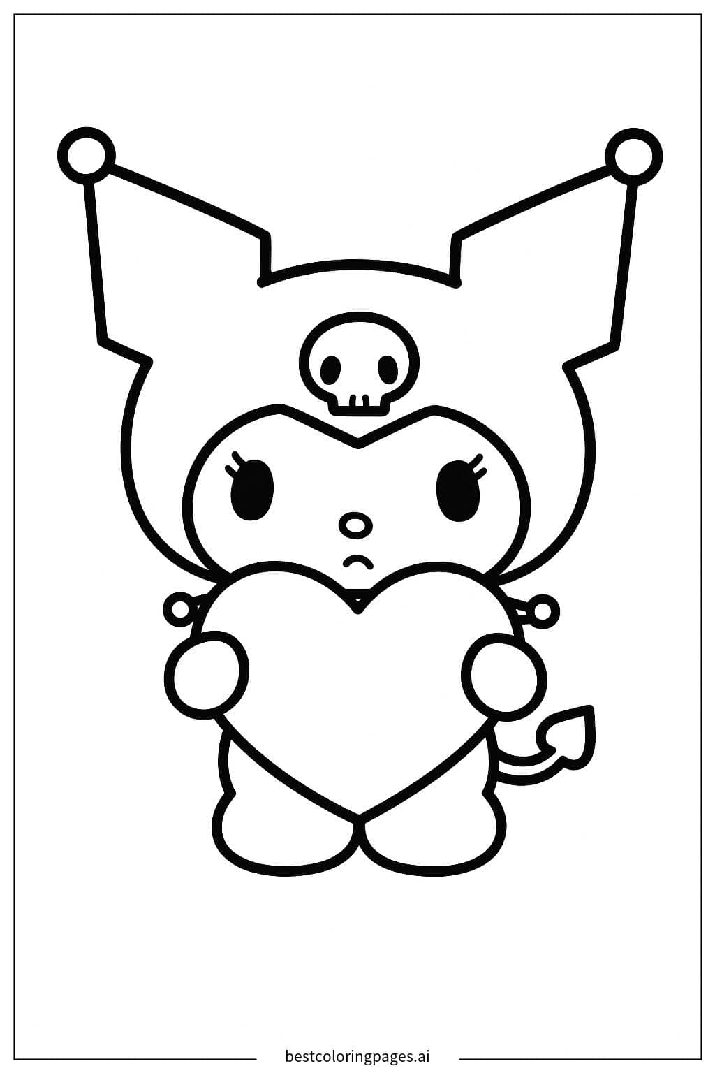 Tranh tô màu Kuromi ôm trái tim