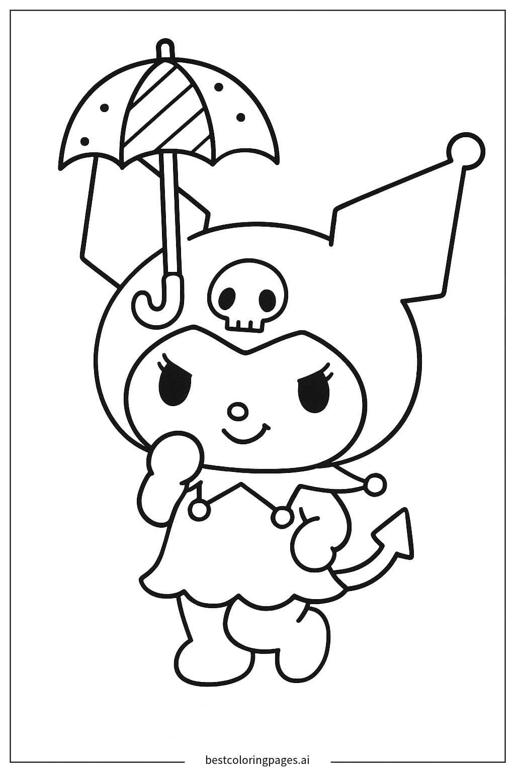 Kuromi with an Umbrella Coloring Page