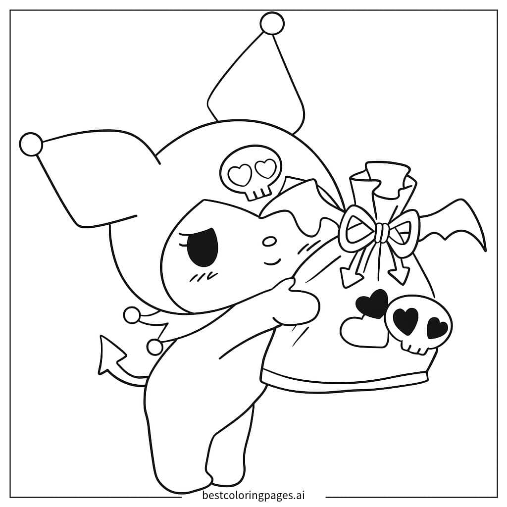 Tranh tô màu Kuromi ôm quà
