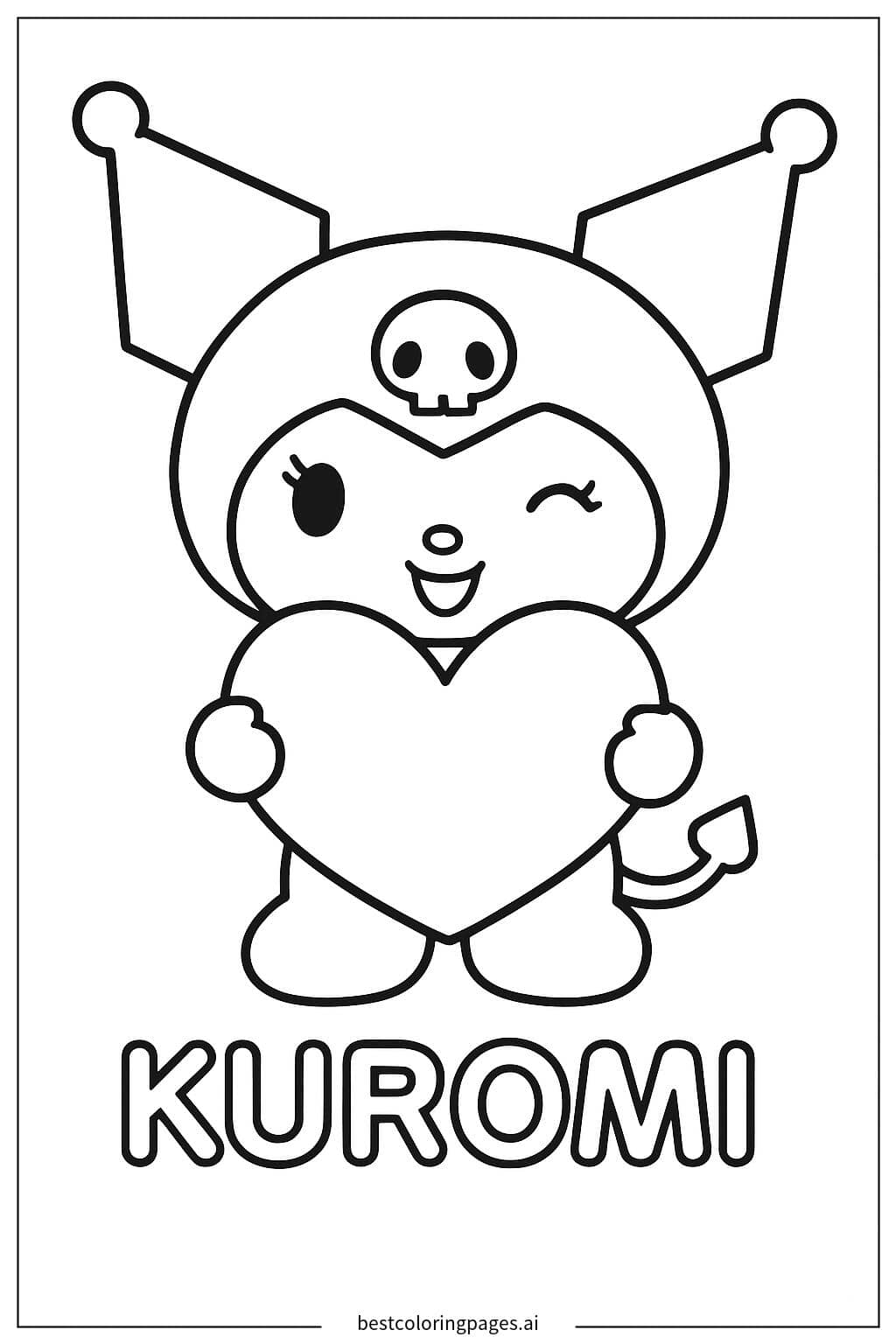 Kuromi Holding a Heart Coloring Page
