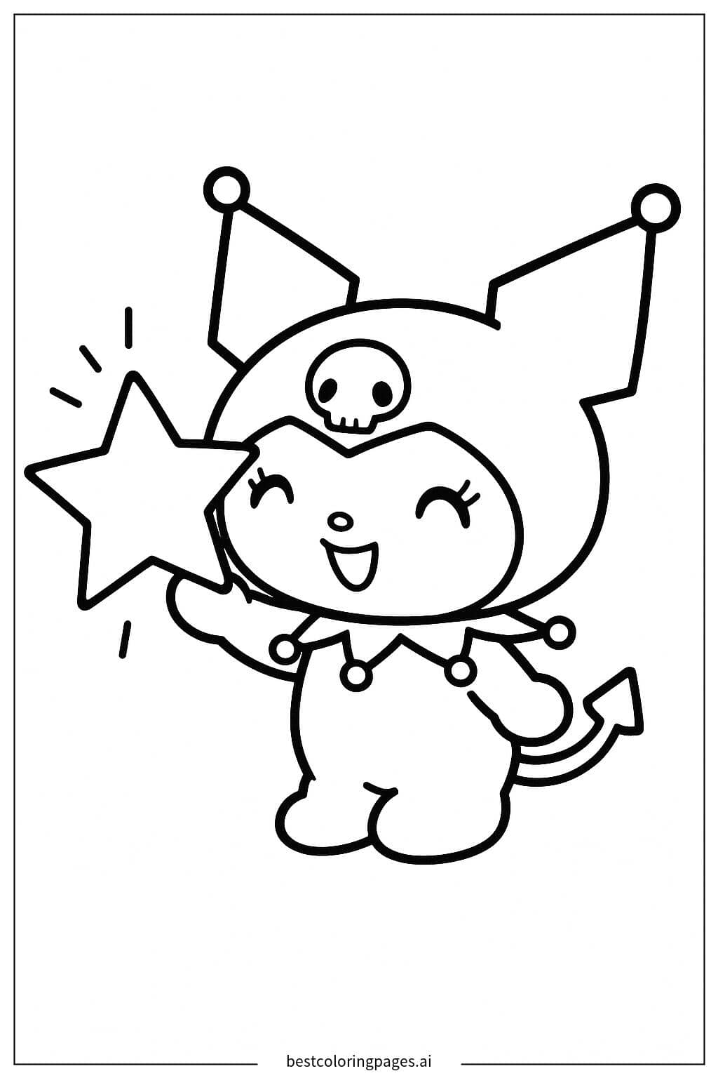 Kuromi Holding a Star Coloring Page
