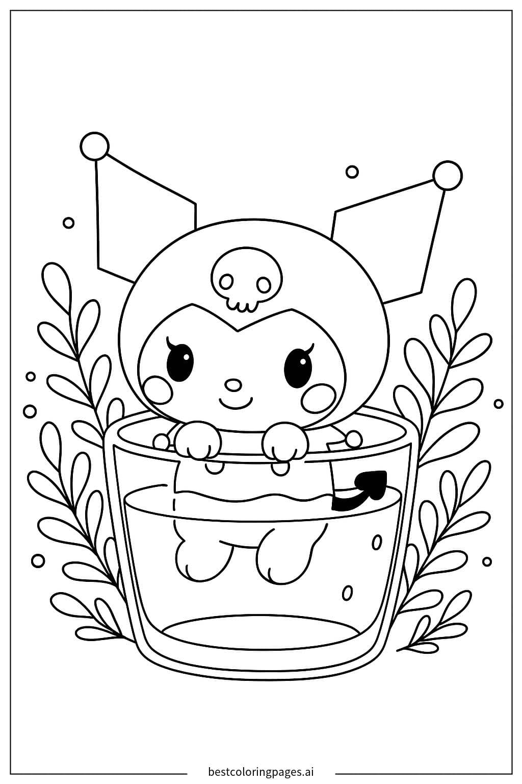 Tranh tô màu Kuromi trong ly nước