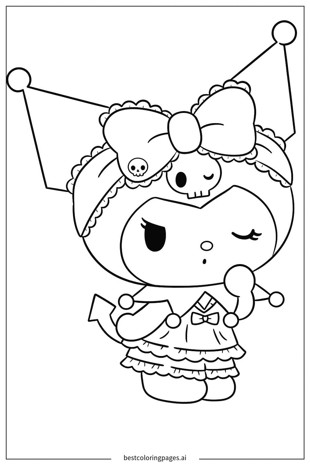 Tranh tô màu Kuromi với mũ trùm đen