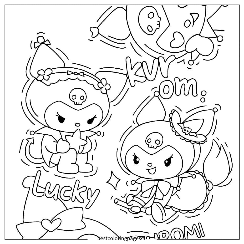 Tranh tô màu Kuromi trong Những Tư Thế Dễ Thương