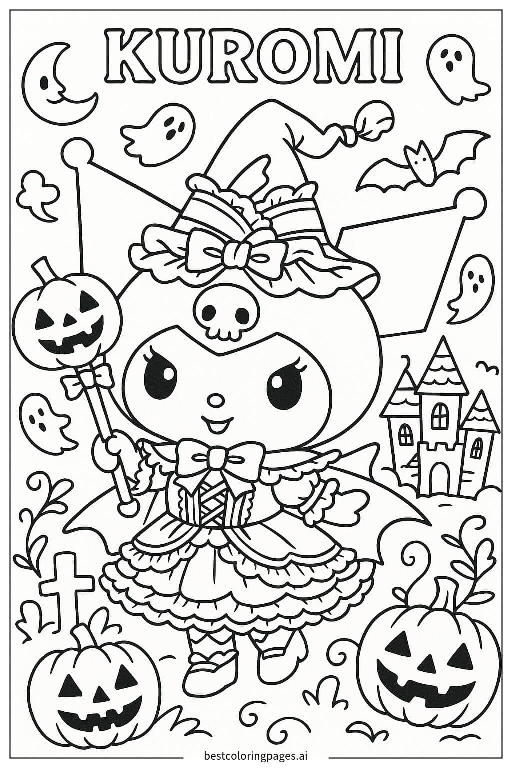 Tranh tô màu Kuromi trong trang phục Halloween