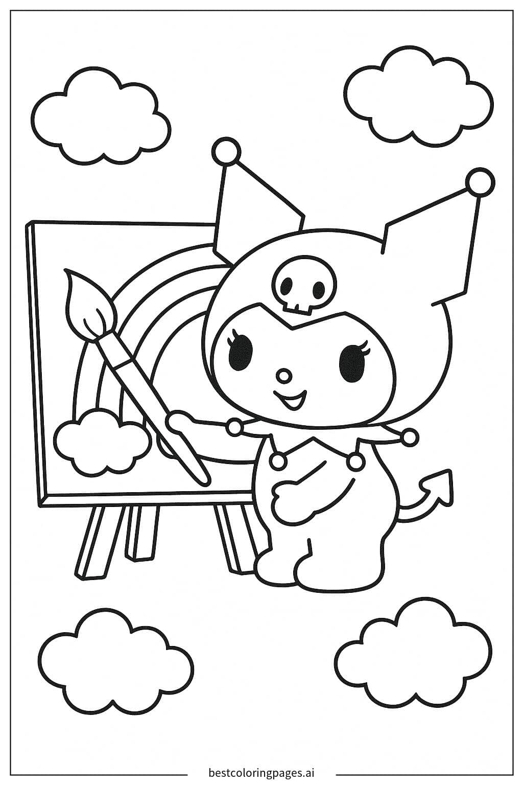 Tranh tô màu Kuromi vẽ cầu vồng