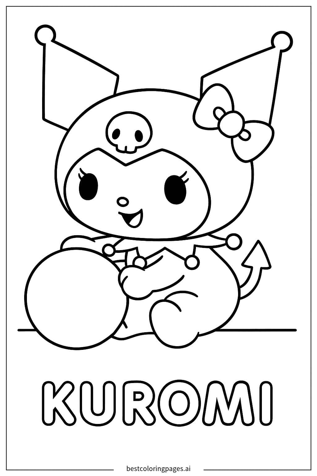 Tranh tô màu Kuromi chơi bóng vui vẻ
