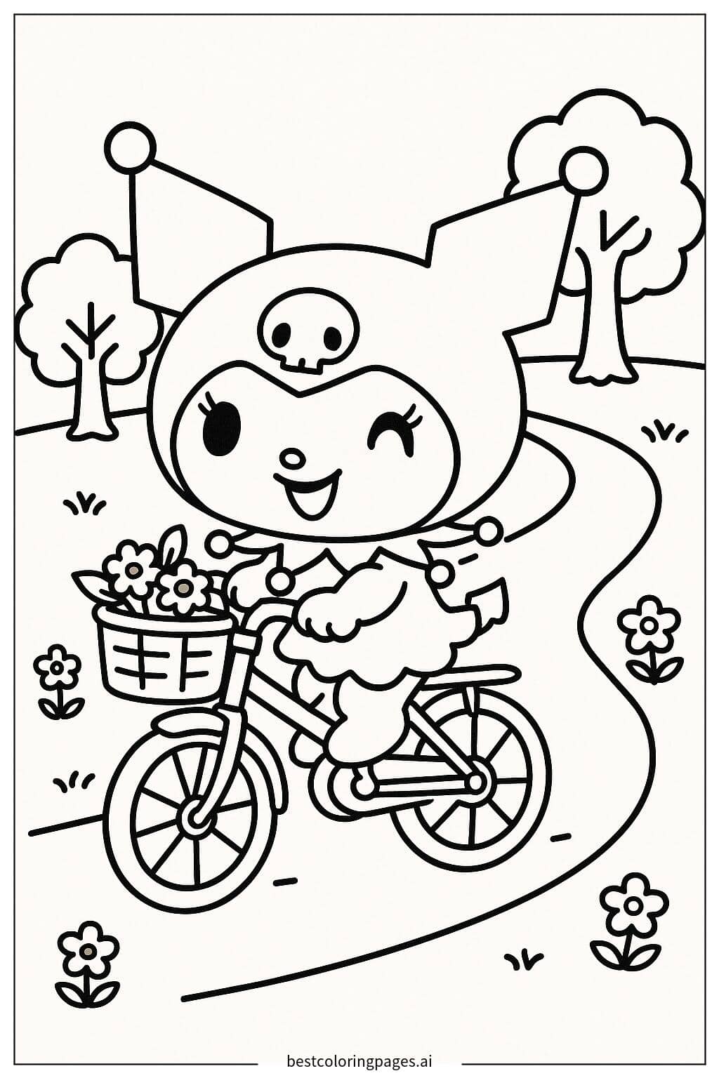 Kuromi Enjoying a Bicycle Ride Coloring Page