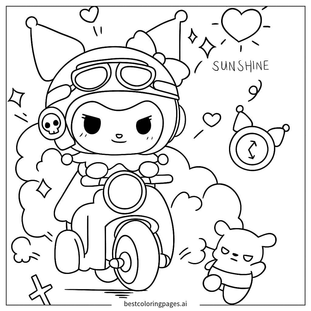 Tranh tô màu Kuromi lái xe tay ga 2