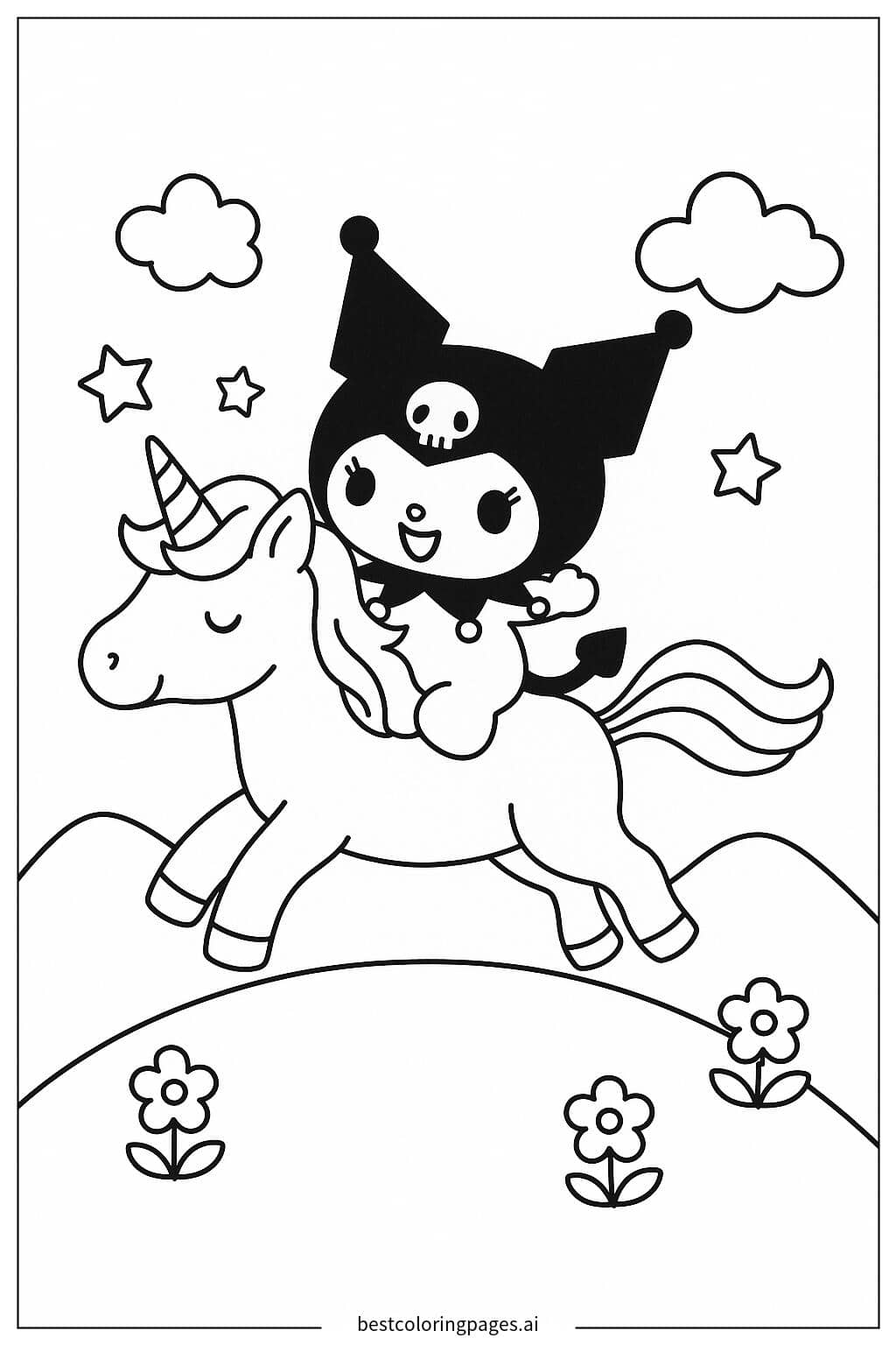 Tranh tô màu Kuromi Cưỡi Kỳ Lân