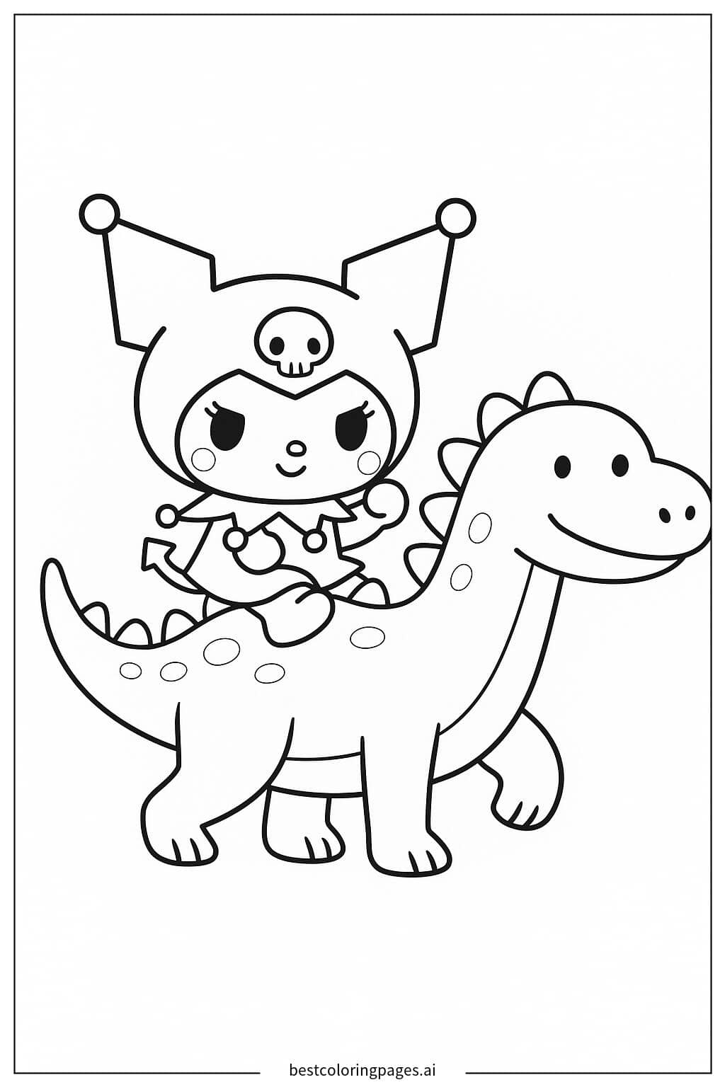 Tranh tô màu Kuromi cưỡi khủng long