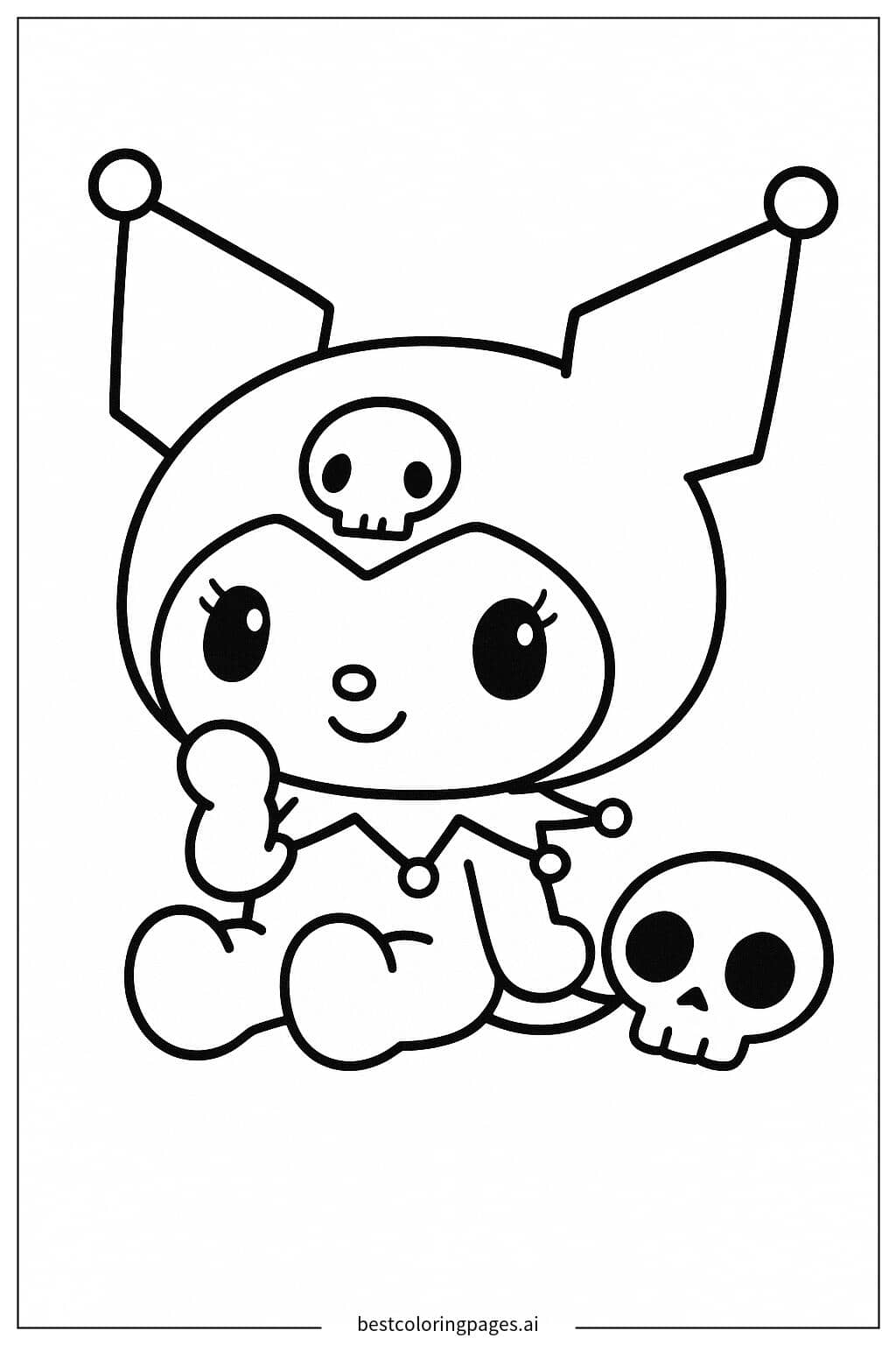 Tranh tô màu Kuromi Ngồi Cùng Skully