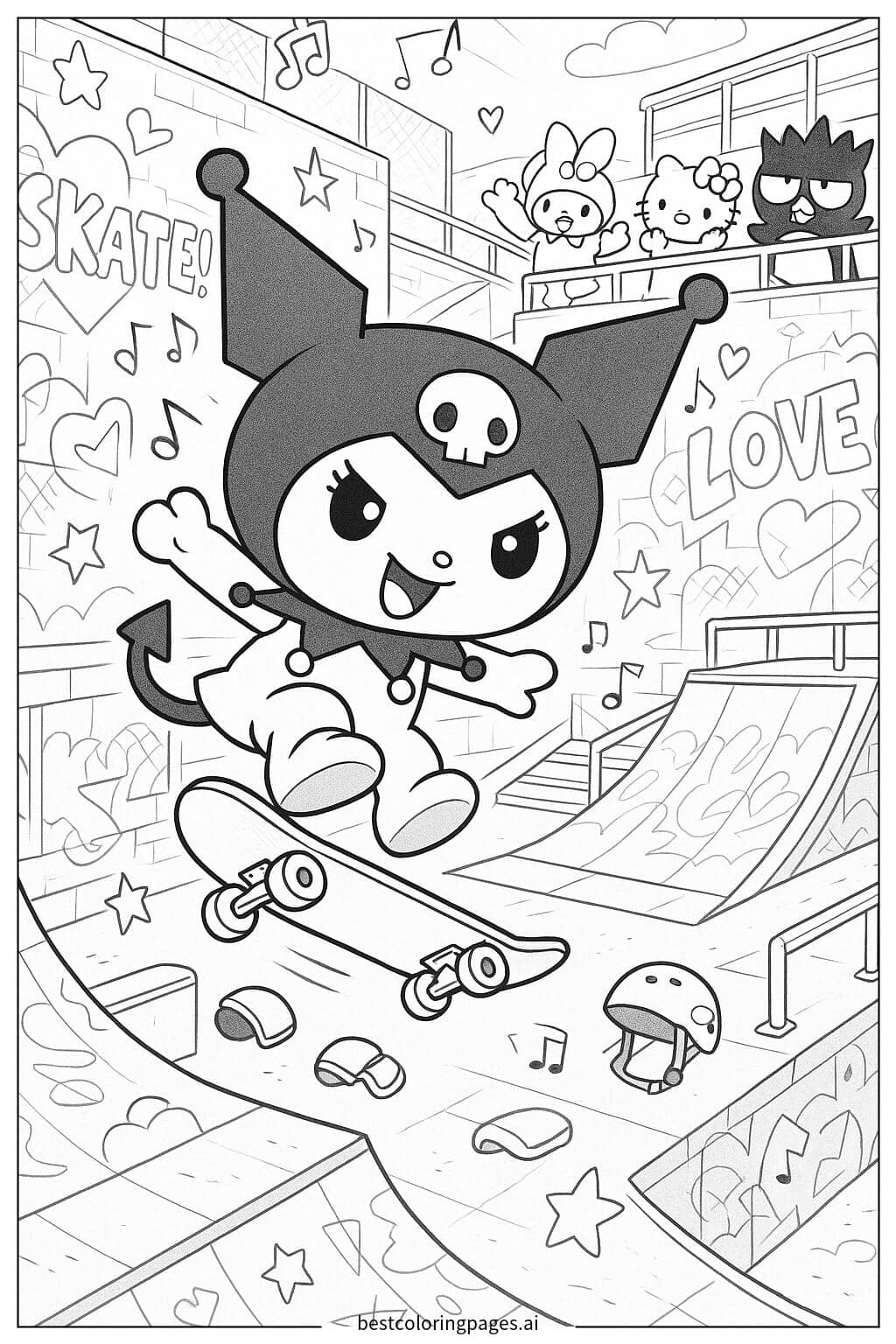 Kuromi's Skateboarding Adventure Coloring Page