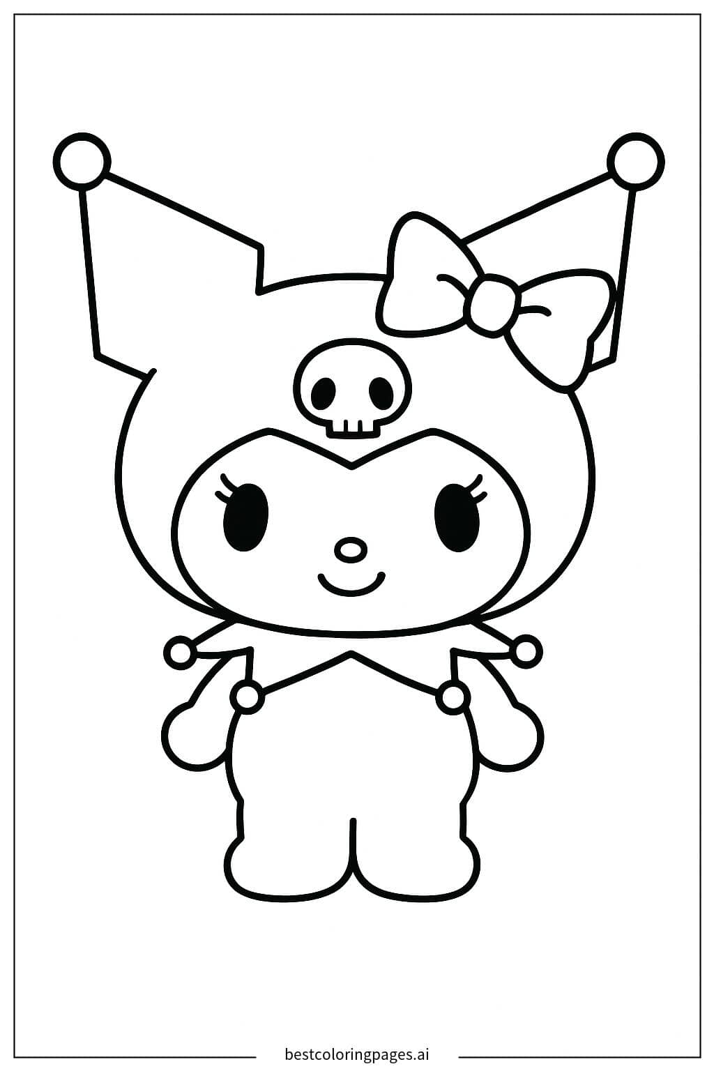 Tranh tô màu Kuromi mỉm cười với chiếc nơ