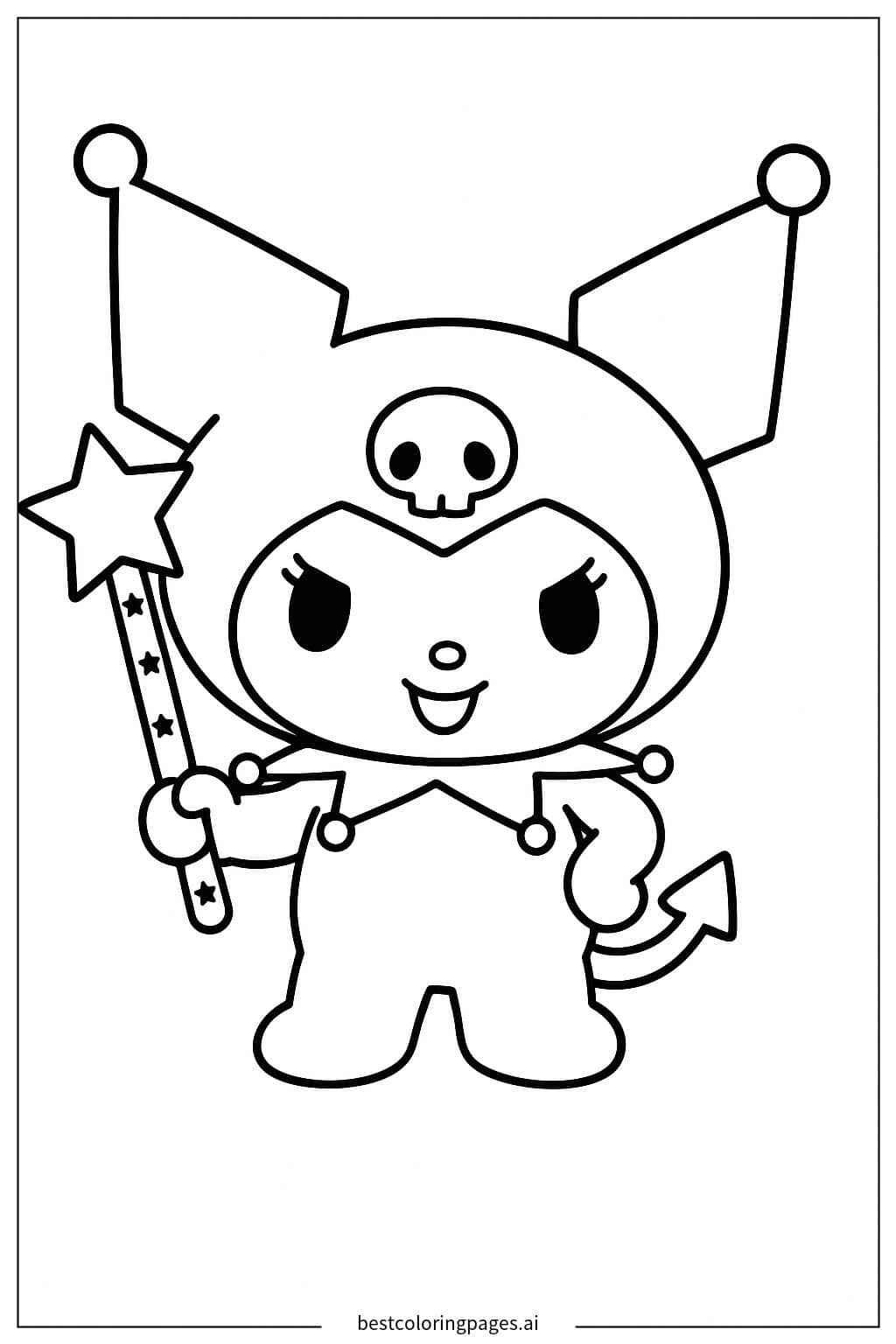 Tranh tô màu Kuromi cầm đũa thần hình ngôi sao