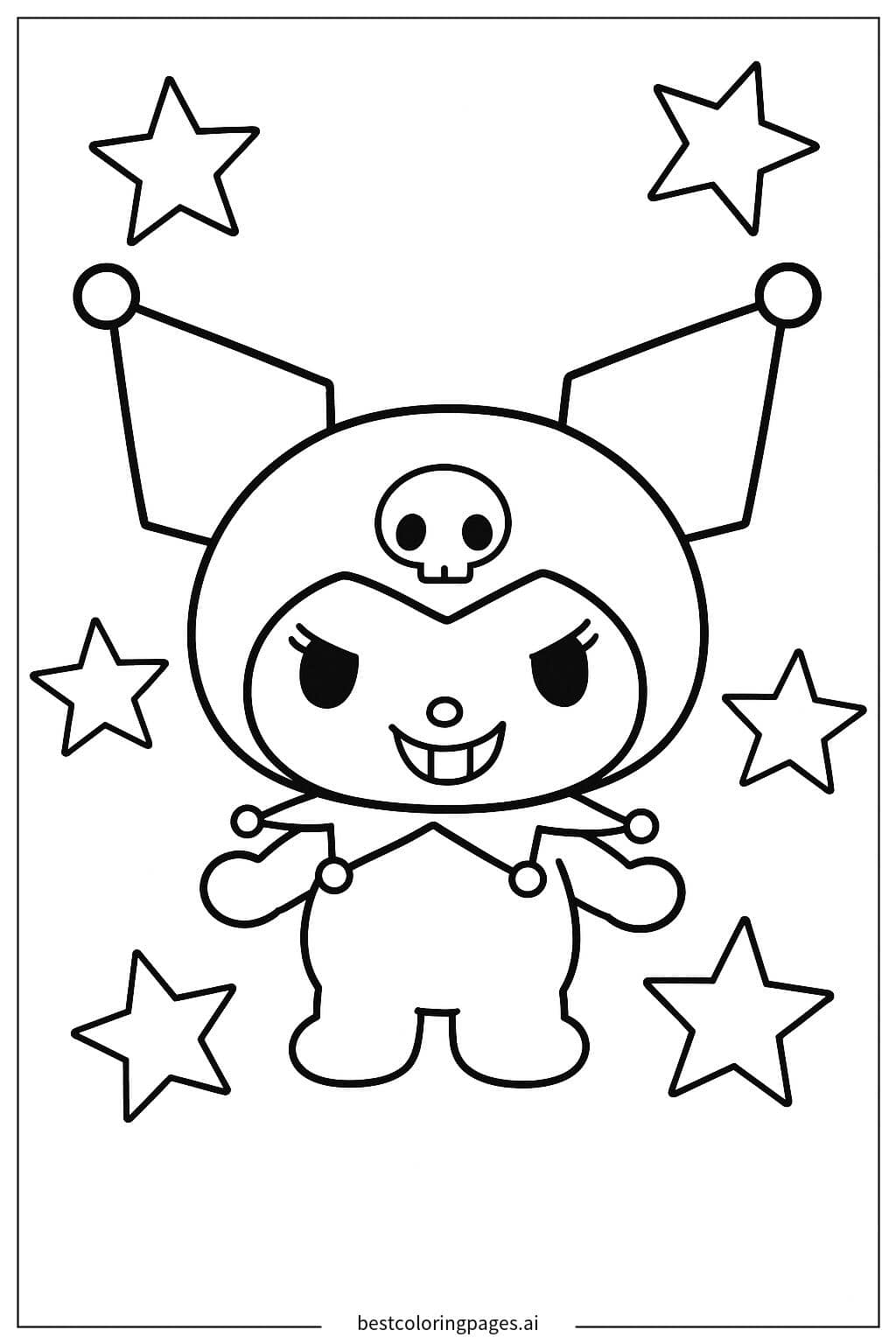 Kuromi Standing with Stars Coloring Page