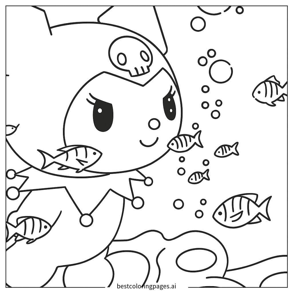 Tranh tô màu Kuromi bơi dưới nước