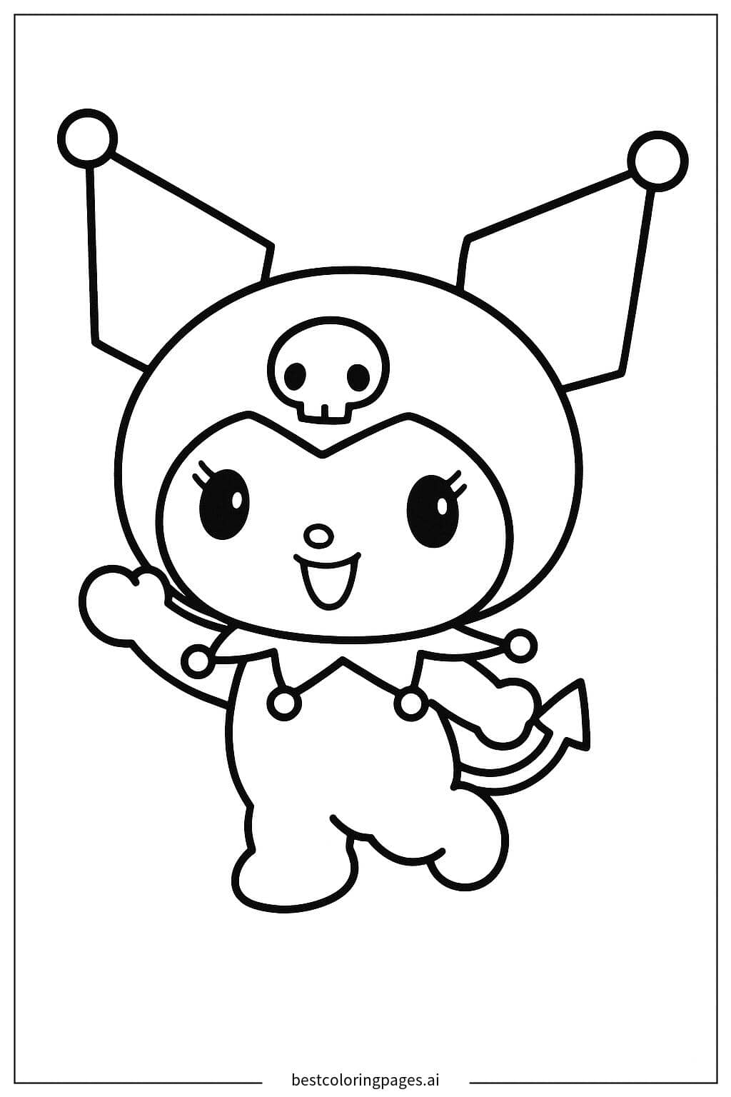 Tranh tô màu Kuromi Vẫy Chào