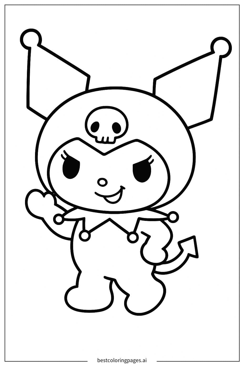 Kuromi Waving with a Mischievous Smile Coloring Page