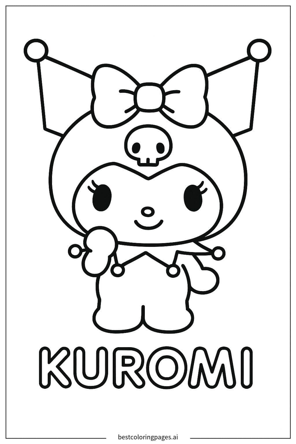 Tranh tô màu Kuromi đội nơ trên đầu