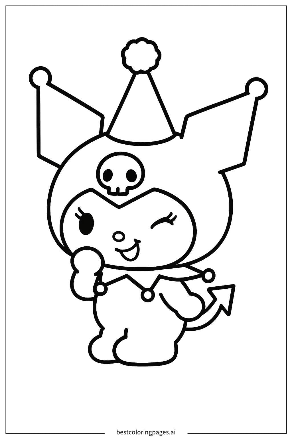 Tranh tô màu Kuromi đội nón tiệc