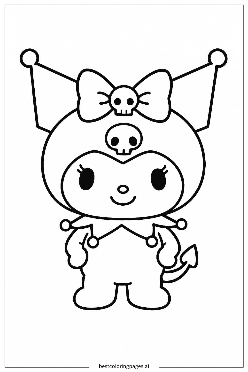 Kuromi with Her Signature Skull Bow Coloring Page