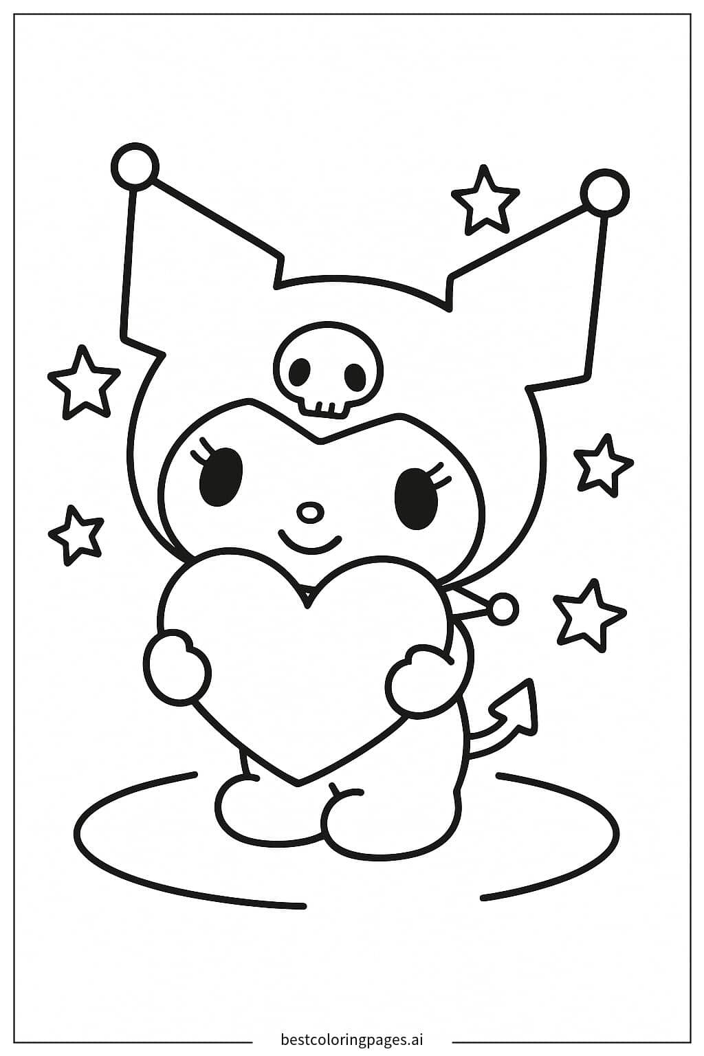 Tranh tô màu Kuromi ôm Trái Tim