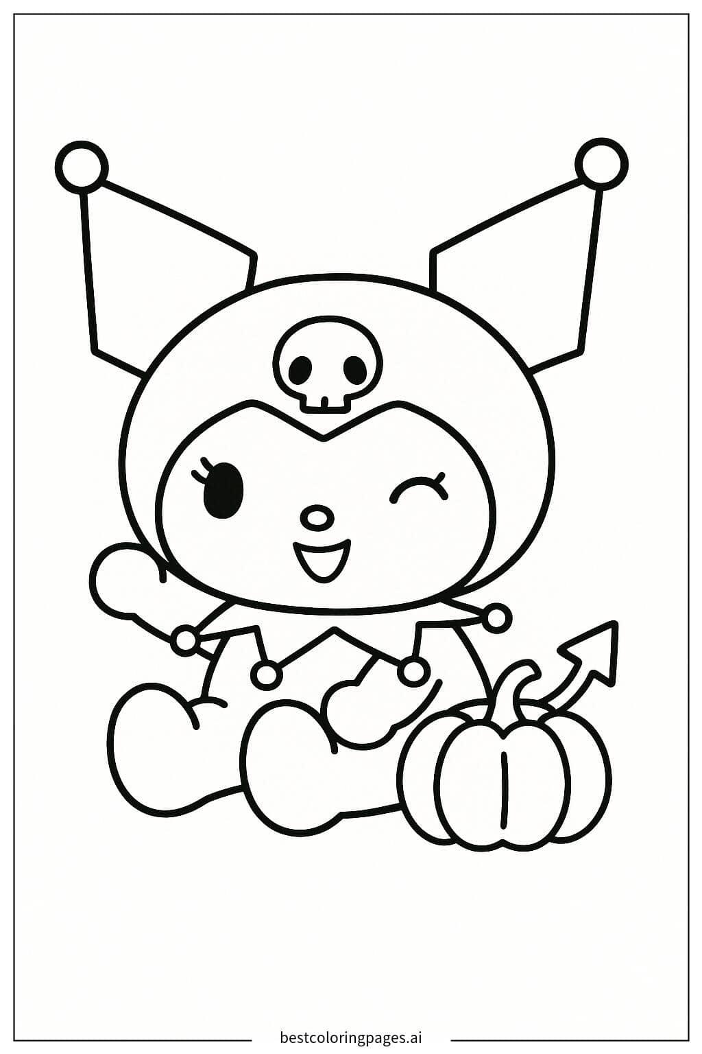 Kuromi Holding a Small Pumpkin Coloring Page
