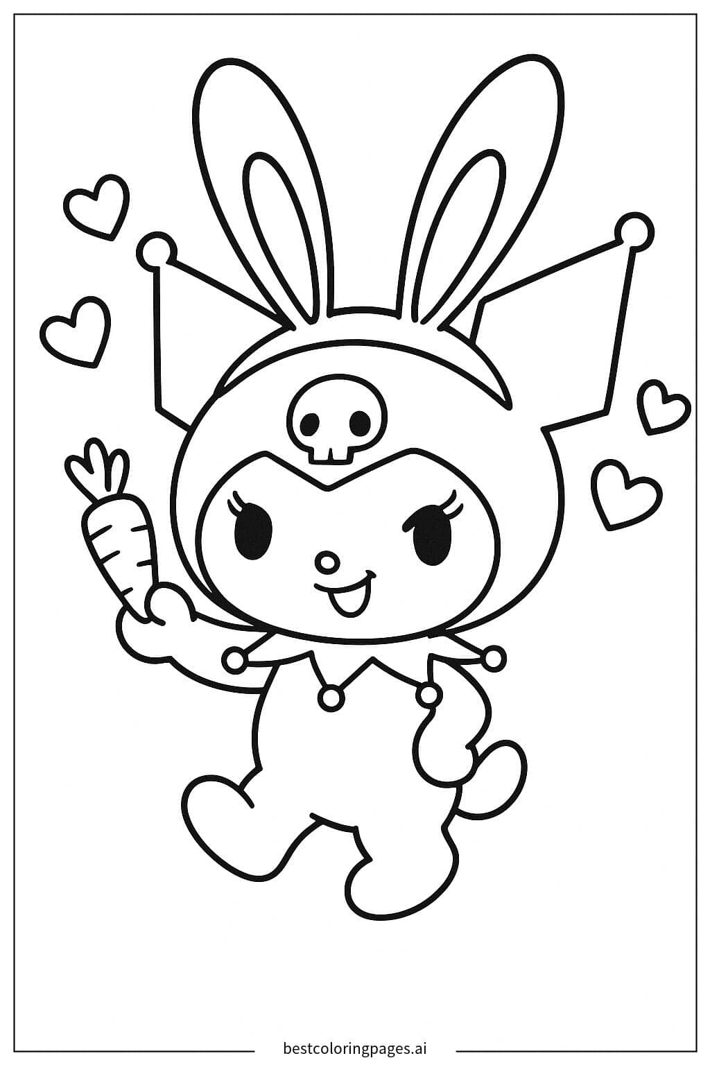 Kuromi with Bunny Ears Coloring Page