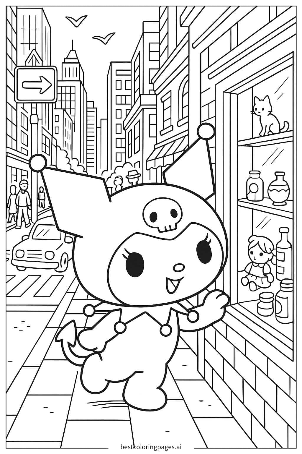 Kuromi's Exciting City Adventure Coloring Page