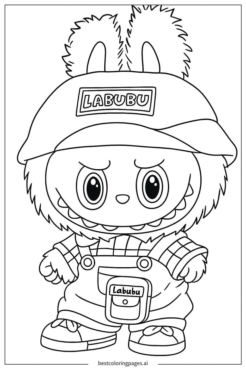 Labubu in Adorable Overalls Coloring Page