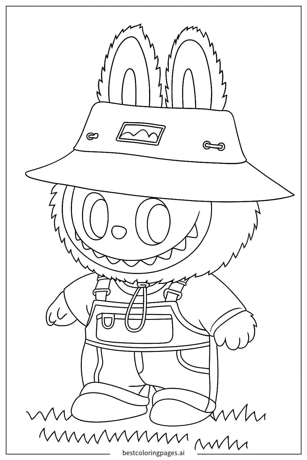 Labubu Wearing Overalls Coloring Page