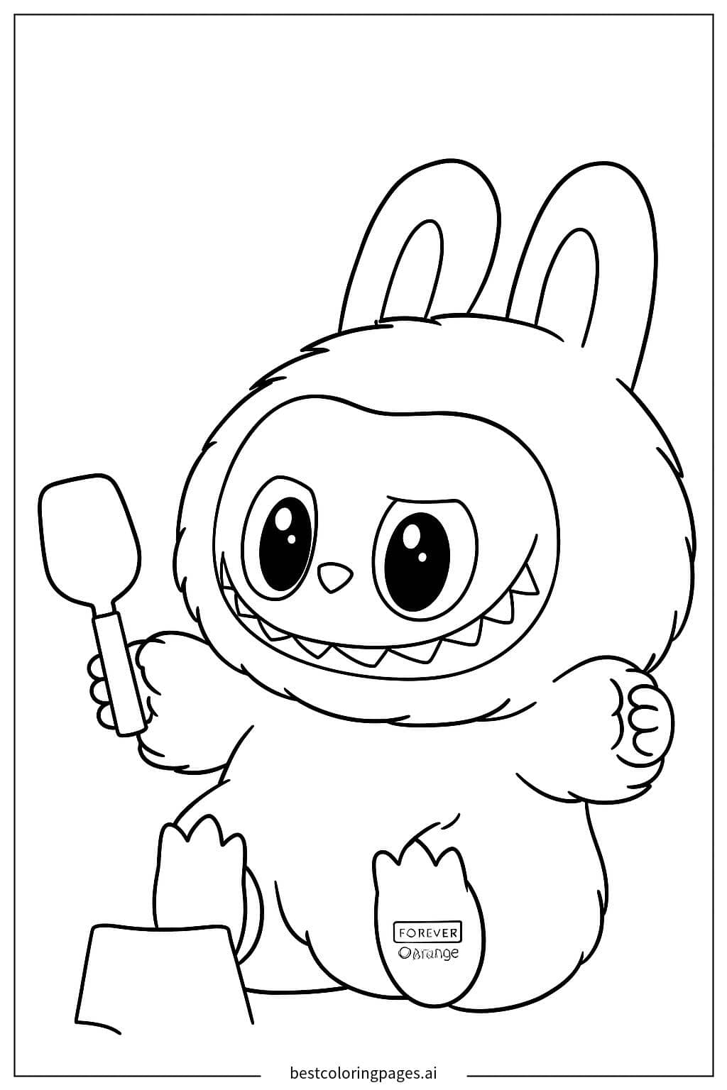 Labubu with Spoon Coloring Page