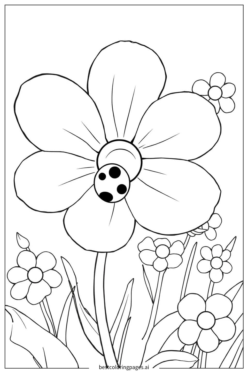 Ladybug Crawling on Flower Petals Coloring Page