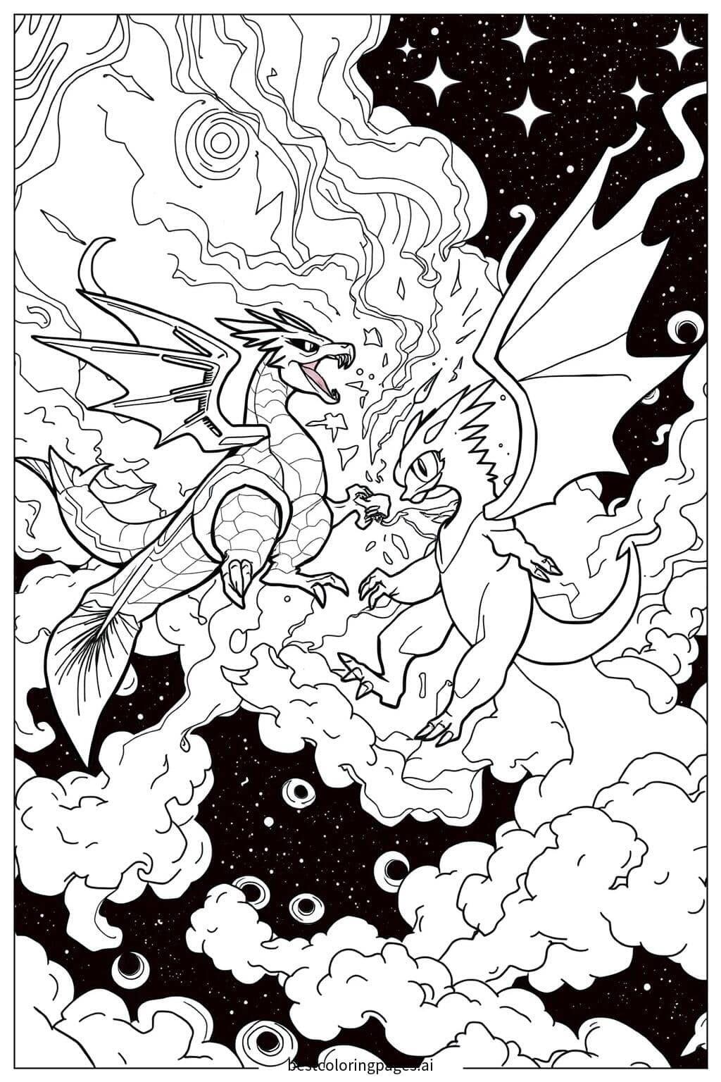 Legendary Pokémon Battle in the Sky Coloring Page