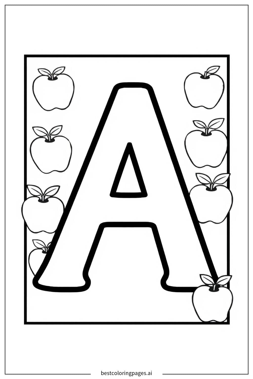 Letter A with Apples Coloring Page Coloring Page