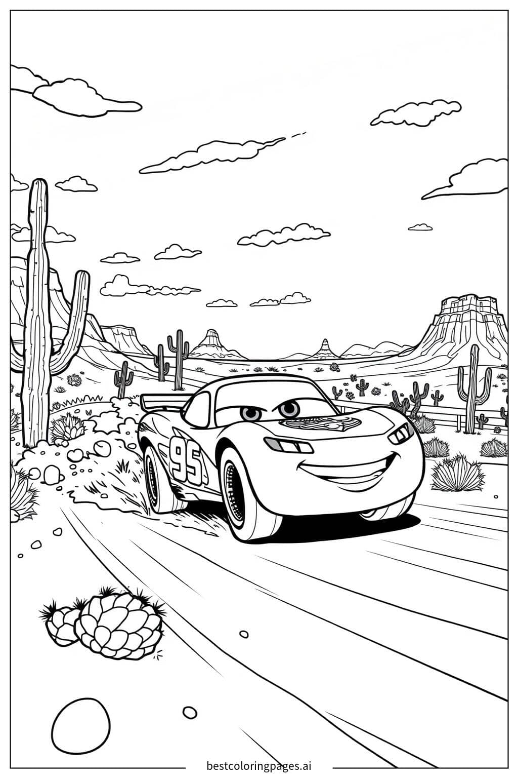 Desenhos de Relâmpago McQueen correndo no deserto para Colorir
