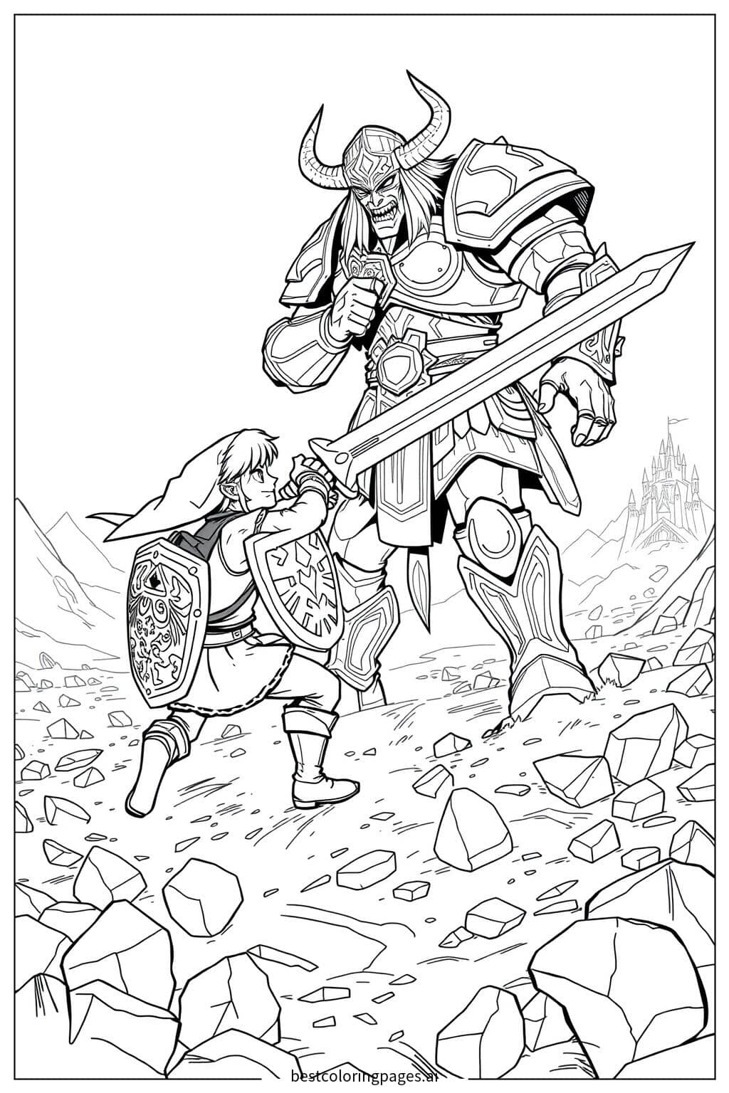 Link Battling Ganon with the Master Sword Coloring Page