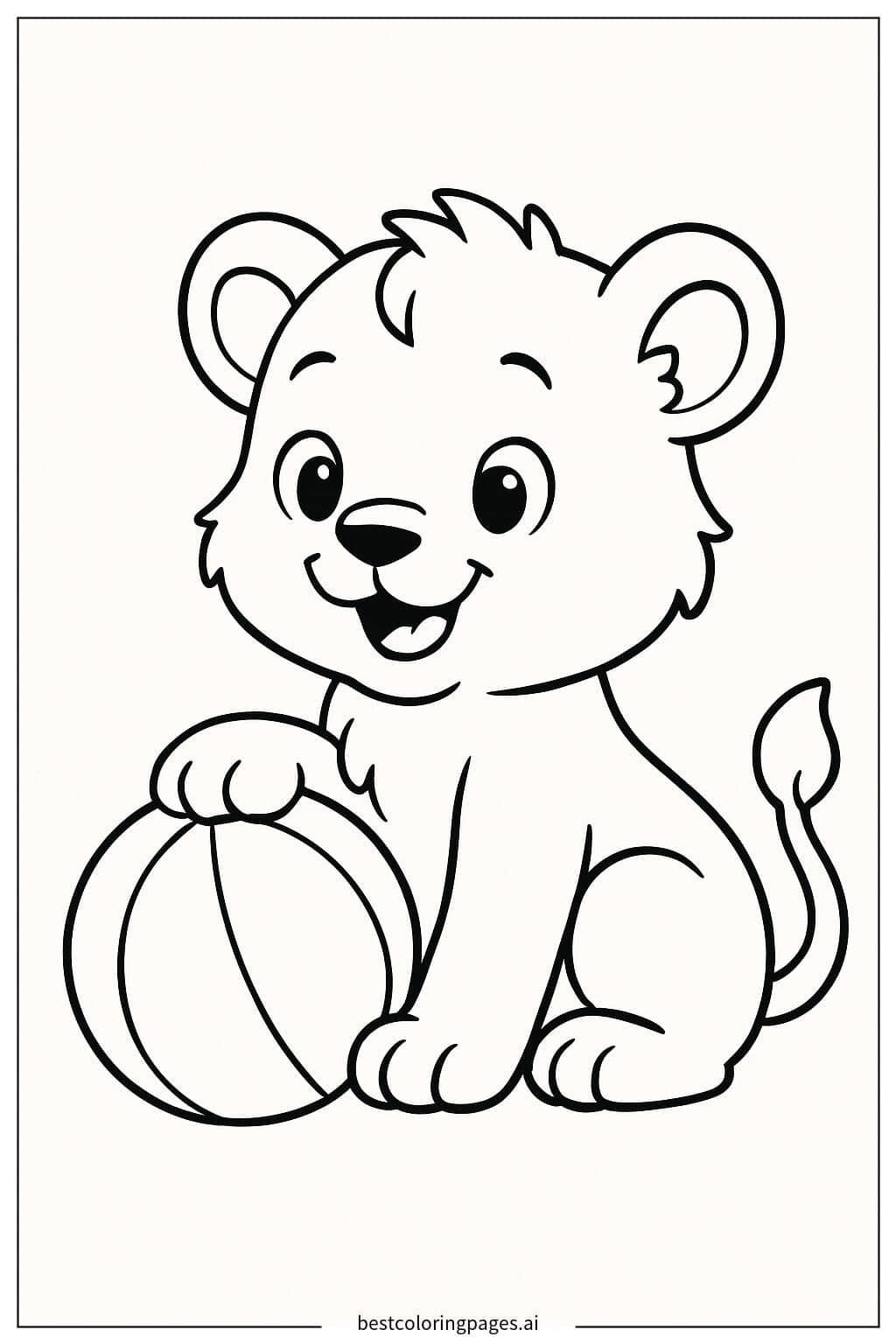 Lion Cub Playing with a Ball Coloring Page