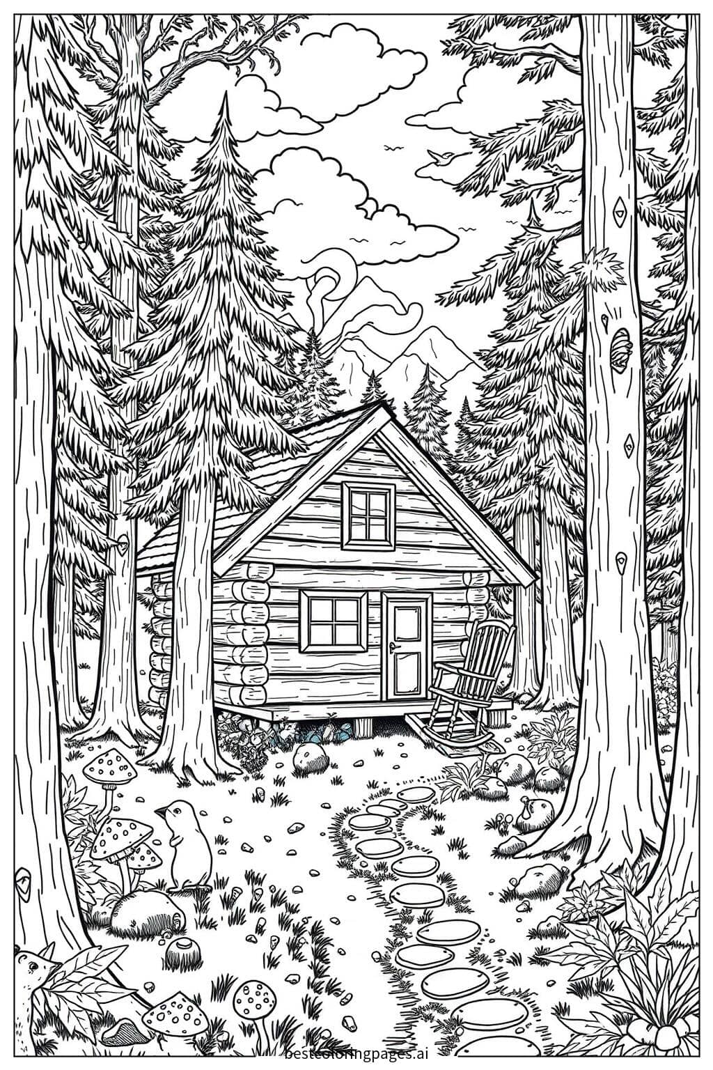 Blockhütte im Wald Ausmalbilder