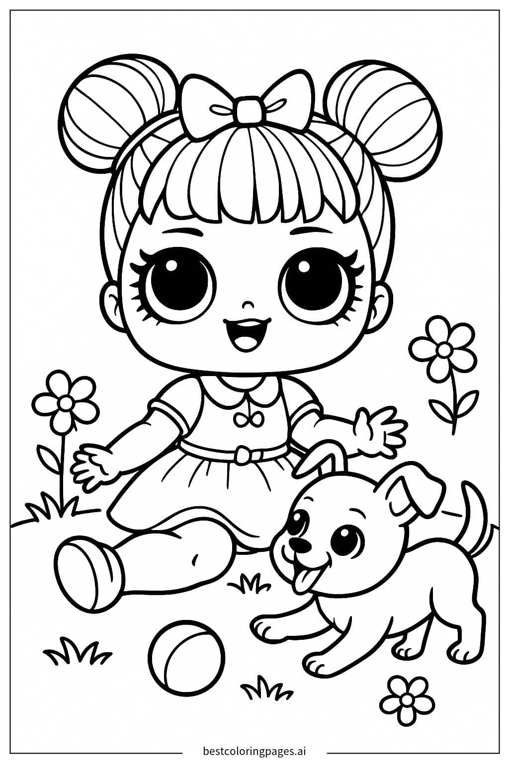 LOL Doll and Puppy Playtime Coloring Page