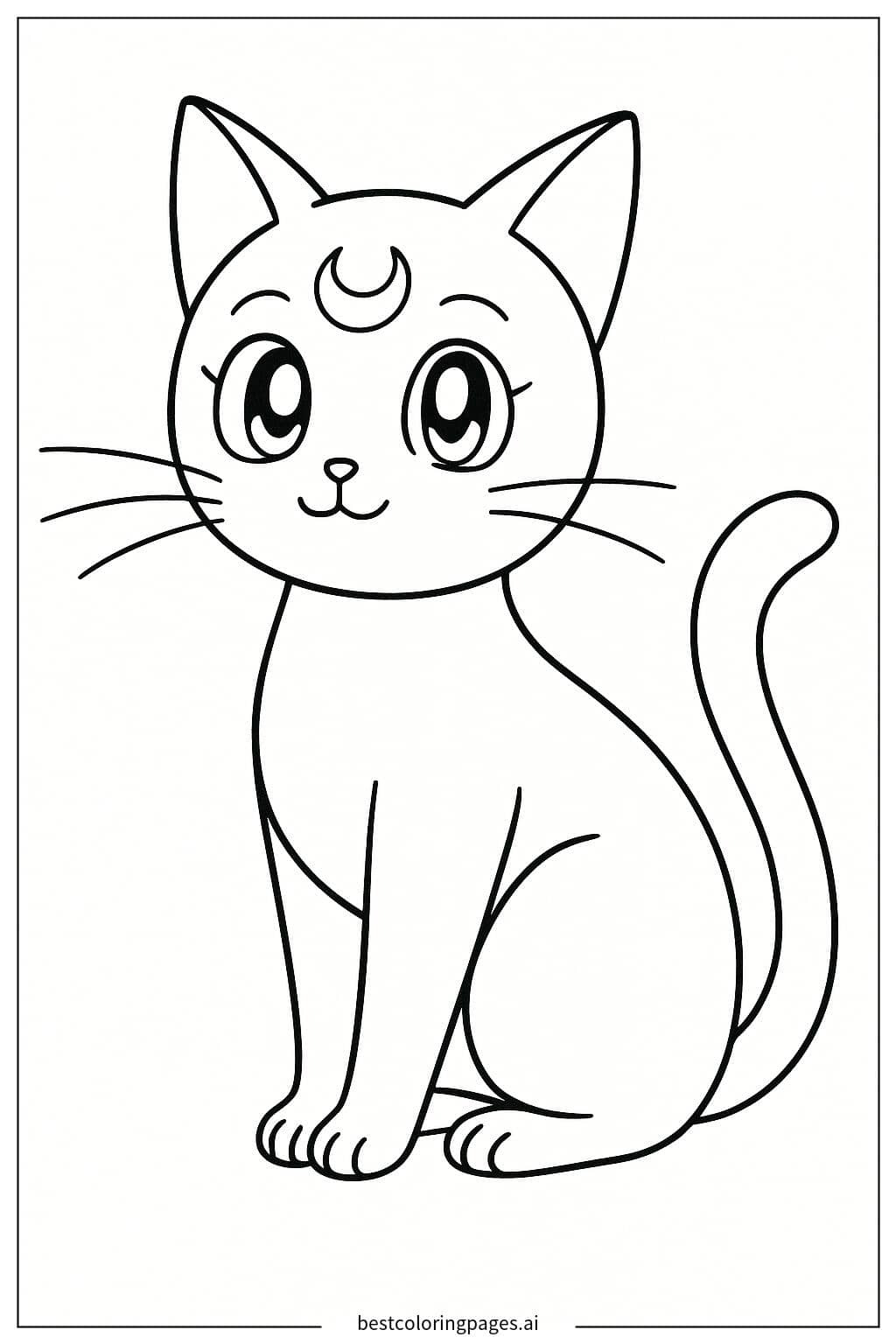 Luna the Magical Cat Sitting Coloring Page