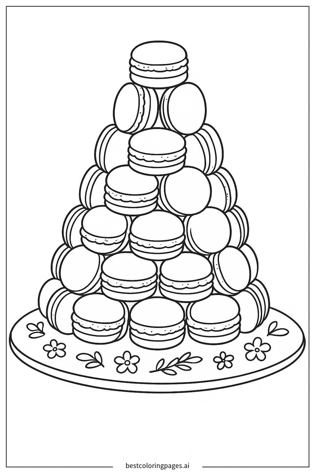 Macaron Tower on a Plate Coloring Page