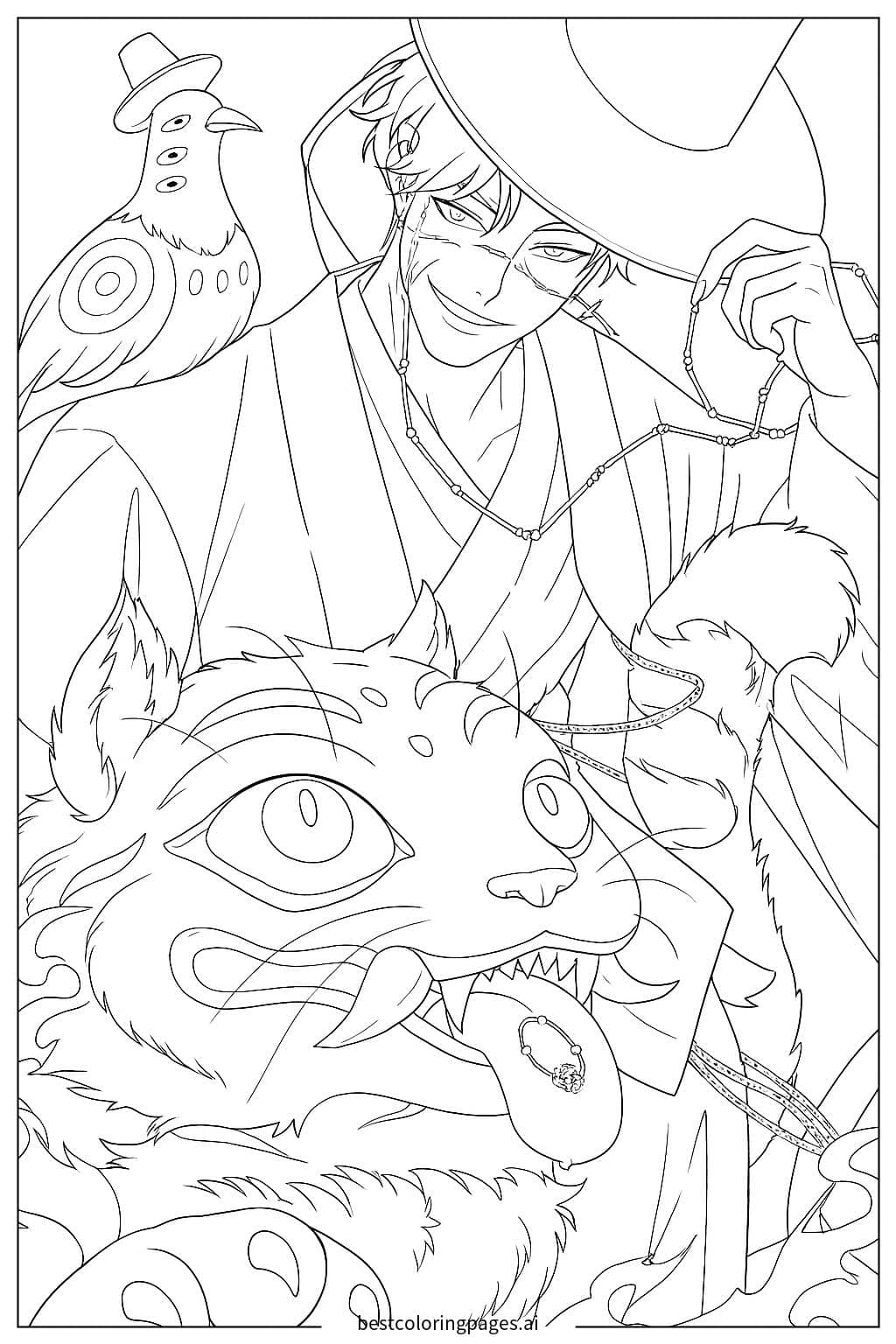 Dibujos de Hombre con Compañero Tigre para Colorear