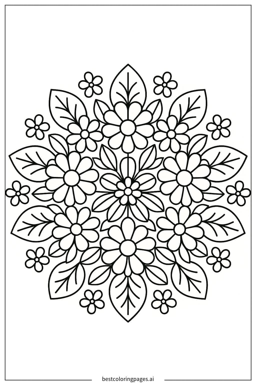 Mandala with Floral and Leaf Motifs Coloring Page
